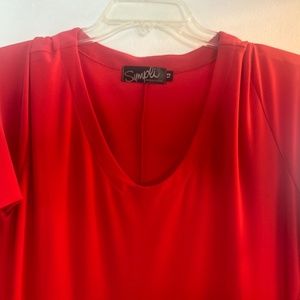 Red knit 3/4 sleeve handkerchief front dress